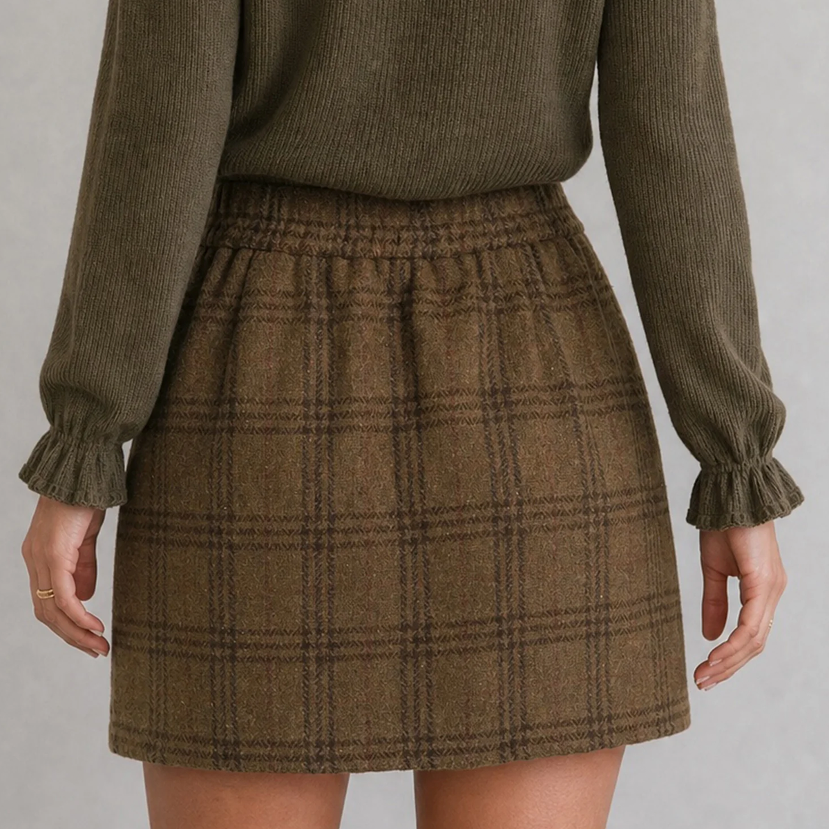 Brown Plaid Zipper Button High Waist Mini Skirt - view 3