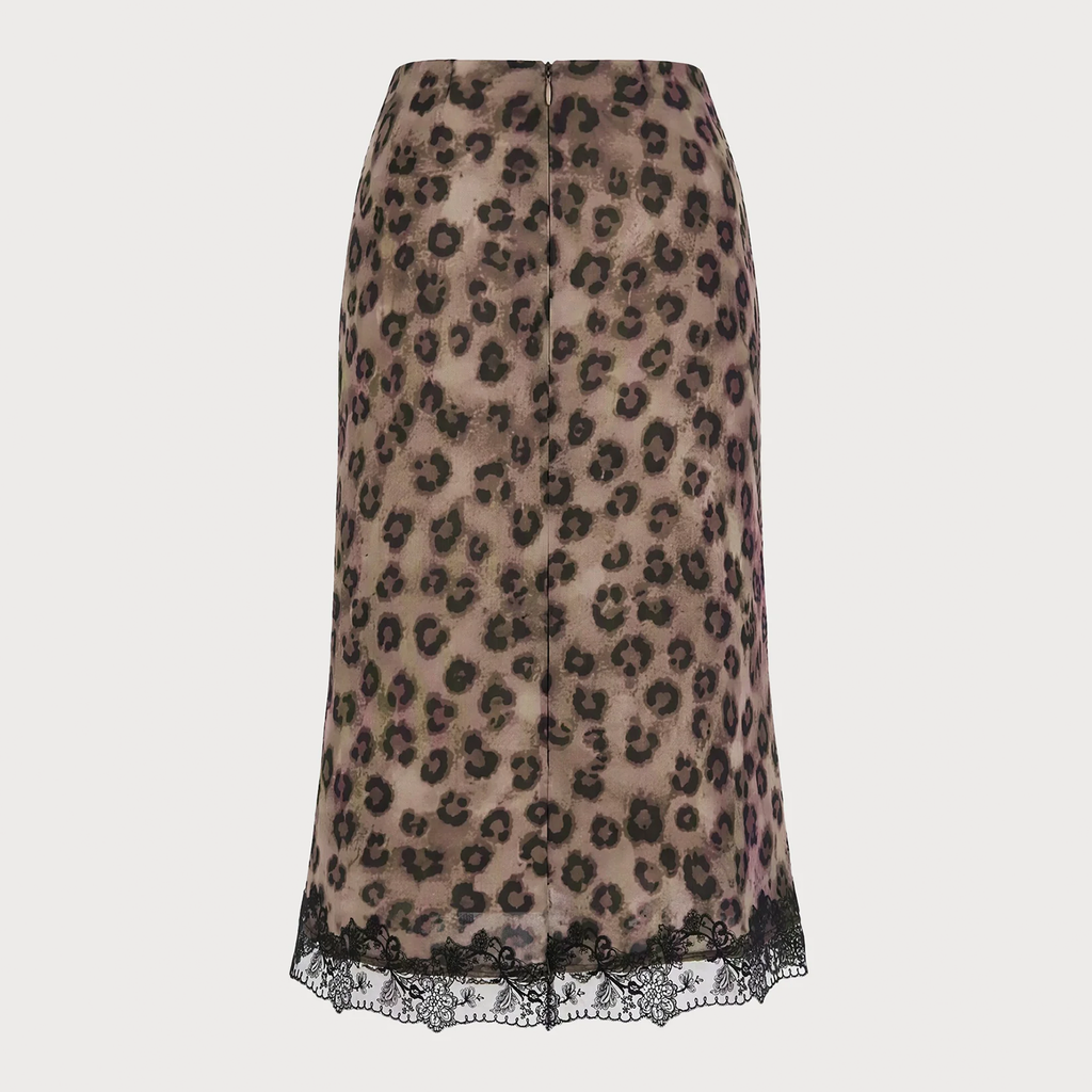 Animal Print Lace Trim Straight Midi Skirt - view 4