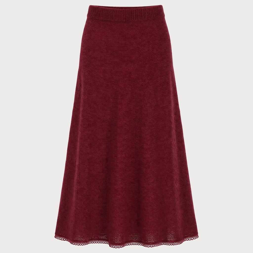 Red Lace Hem Elastic Waist A-Line Maxi Skirt - view 4