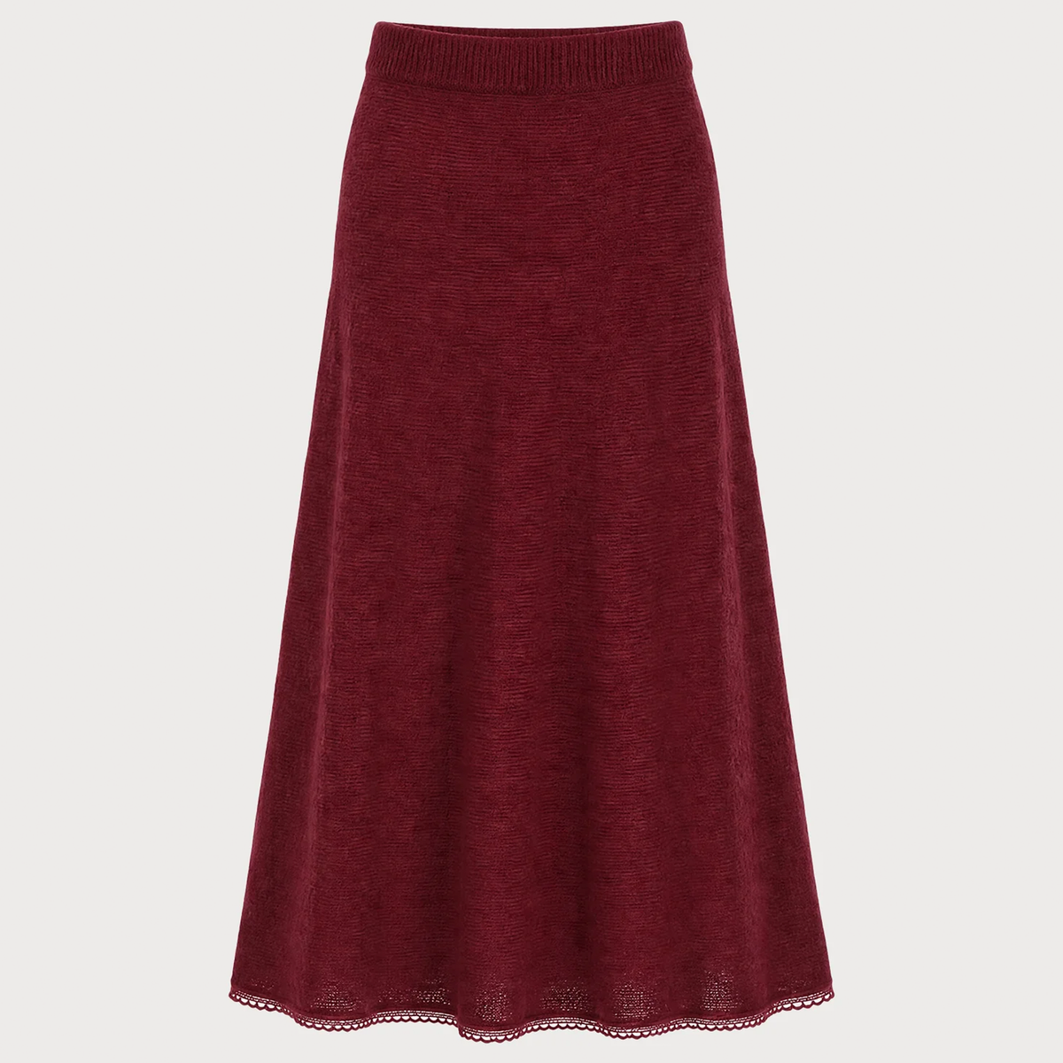 Red Lace Hem Elastic Waist A-Line Maxi Skirt - view 4