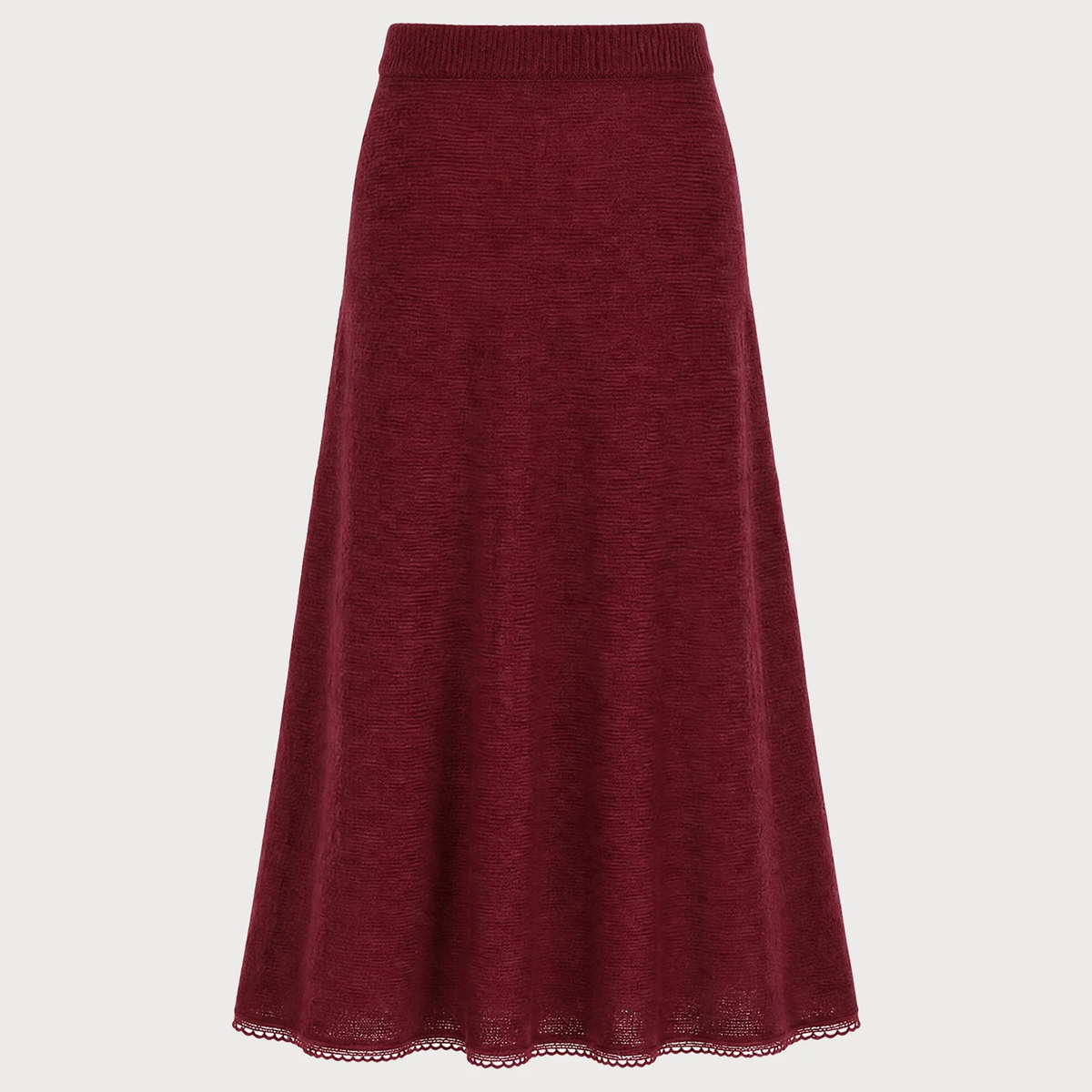 Red Lace Hem Elastic Waist A-Line Maxi Skirt - view 5